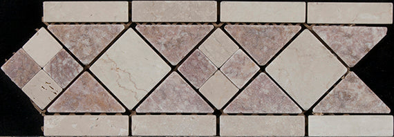 Argyle Pink/Botticino Tumbled Marble Border Tile 6x16