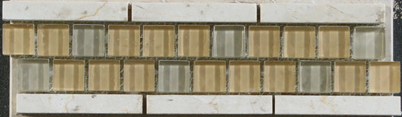 Crema Marfil + Taupe/Beige Glass Mosaic Border Tile