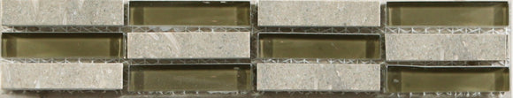 Seagrass limestone + olive glass 2x12 border mosaic tile