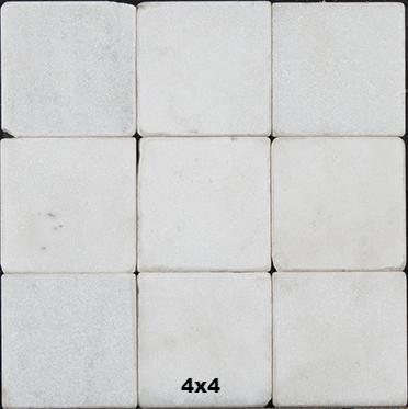 White Corinthian Tumbled Marble Tile 4x4